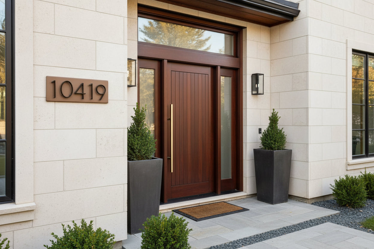 Address Numbers on Painted Wooden Plaque