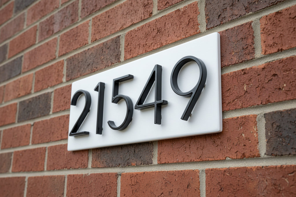 Address Numbers on Painted Wooden Plaque